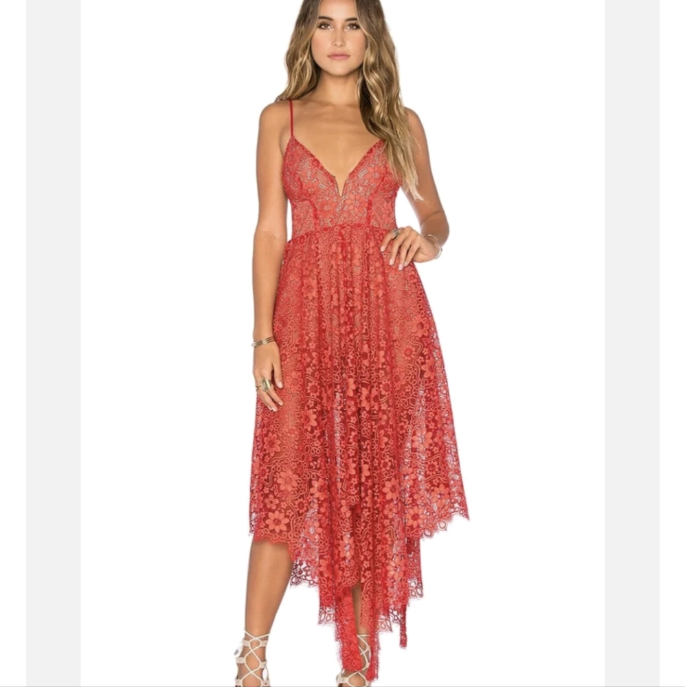 For Love & Lemons Rosemary red lace dress M
